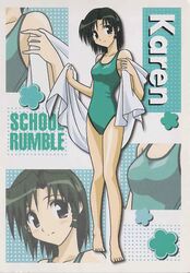  absurdres black_eyes commentary_request competition_swimsuit female green_hair green_one-piece_swimsuit highres ichijou_karen md5_mismatch nebusokuhrk5995 one-piece_swimsuit resolution_mismatch school_rumble shiny_skin smile solo source_smaller swimsuit 