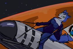  3:2 anthro blue_body blue_fur canid canine female fox fur green_eyes hi_res krystal_(star_fox) mammal mars mercrantos nintendo space spacecraft spacex star_fox vehicle 