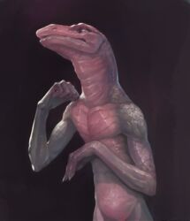  5_fingers anthro athletic athletic_anthro athletic_male biped digital_media_(artwork) fingers klongi lizard male nude reptile scales scalie simple_background solo 