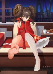  artist_name barefoot breasts brown_hair china_dress chinese_clothes double_bun dress feet female foot_focus full_body girls&#039;_frontline hair_bun hair_ribbon hebai_xiaochuan highres legs long_hair no_shoes official_alternate_costume orange_eyes red_dress ribbon single_thighhigh sitting small_breasts soles solo thighhighs toes type_97_(girls&#039;_frontline) type_97_(peony)_(girls&#039;_frontline) white_thighhighs wide_sleeves 