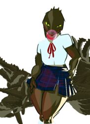  animated anthro blinking blowing_bubble_gum bottomwear bow_(feature) bow_shirt bow_topwear bubble bubble_gum candy clothing clothing_bow crocodilian dessert female food greenpolygon gum inflating necktie plaid pose reptile scalie school_uniform short_playtime skirt solo tail tail_motion thick_thighs uniform yellow_eyes 