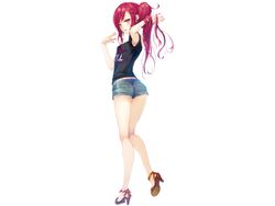  blush namanie original ponytail red_eyes red_hair shorts white 