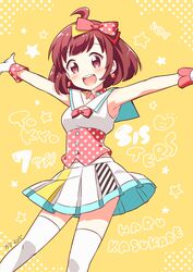  ahoge commentary_request female fujisawa_kamiya gloves h-a-j-i-m-a-r-i-u-t-a-!! kasukabe_haru red_eyes red_hair short_hair skirt smile solo thighhighs tokyo_7th_sisters white_thighhighs 