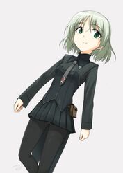  black_uniform green_eyes makaze_(t-junction) pantyhose sanya_v_litvyak short_hair silver_hair skirt strike_witches tie 