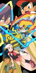  blue_eyes blue_hair dawn_(pokemon) electivire hainchu infernape nintendo pokemon satoshi_(pokemon) shinji_(pokemon) shirona_(pokemon) takeshi_(pokemon) 