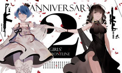  2girls ahoge alternate_costume armlet armpits black_dress blue_hair blunt_bangs blush breasts brown_hair casual character_name chinese_commentary choker cleavage closed_mouth collarbone commentary_request cup dress drinking_glass dsr-50_(girls&#039;_frontline) dsr-50_(highest_bid)_(girls&#039;_frontline) earrings evening_gown gem girls&#039;_frontline gloves hair_ornament hand_on_another&#039;s_hand highres holding holding_hands jewelry large_breasts leaning_forward long_hair looking_at_viewer multiple_girls official_alternate_costume orange_eyes pantyhose parted_lips pendant petals red_eyes red_gemstone reeh_(yukuri130) revision see-through see-through_cleavage short_hair side_slit sideboob sidelocks silhouette simple_background smile thighs wavy_hair white_background white_choker white_dress white_gloves white_legwear wrist_straps zas_m21_(girls&#039;_frontline) zas_m21_(white_queen)_(girls&#039;_frontline) 