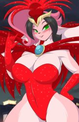  anthro big_breasts big_ears black_hair blush breasts cleavage clothed clothing curvy_figure female floppy_ears fur green_eyes hair hi_res huge_breasts lagomorph leporid lips lipstick long_ears long_hair makeup mammal mastergodai multicolored_body multicolored_fur multicolored_hair pink_body pink_fur pink_hair rabbit rascals reiko_usagi showgirl smile solo thick_thighs two_tone_body two_tone_fur two_tone_hair wide_hips 