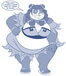  ankama anthro bear breasts chadrocco cleavage clothed clothing dofus english_text female footwear lipstick makeup mammal overweight overweight_anthro overweight_female pandawa pandawa_queen sandals simple_background solo text wakfu white_background 