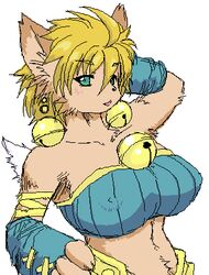  anthro areola_outline blonde_hair blue_eyes brown_body brown_fur daena domestic_cat felid feline felis female fur hair kemono legend_of_mana low_res mammal mana_(series) nipple_outline simple_background solo square_enix white_background かるb 