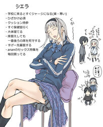  1boy alternate_costume bad_id bad_pixiv_id blush bow breasts commentary_request ei_(fran3bon) fangs female gensou_suikoden gensou_suikogaiden hairband heart hitting jitome long_hair red_eyes school_uniform sierra_mikain sleeping translation_request vampire white_hair 