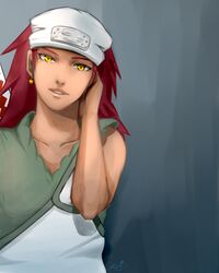  bad_id bad_pixiv_id bandana dark-skinned_female dark_skin earrings female jewelry karui_(naruto) long_hair may_c naruto naruto_(series) naruto_shippuuden open_mouth red_hair solo yellow_eyes 