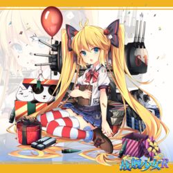  &gt;_&lt; :3 aged_down alternate_costume andrea_doria_(warship_girls_r) balloon bandaid bandaid_on_arm black_bow blonde_hair blue_shirt book bow box brown_footwear bullet chinese_commentary closed_eyes closed_mouth commentary_request confetti copyright_name dice_hair_ornament feline female full_body gift gift_box hair_ornament hairbow head_tilt highres holding holding_book italian_flag jianren letterboxed long_hair machinery neck_ribbon official_art open_mouth pleated_skirt puffy_short_sleeves puffy_sleeves red_ribbon ribbon rigging shirt shoes short_sleeves sitting skirt smile solo striped_clothes striped_thighhighs stuffed_animal stuffed_cat stuffed_panda stuffed_toy teruterubouzu thick_eyebrows thighhighs twintails very_long_hair wariza warship_girls_r white_shirt zoom_layer 