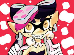  4:3 animal_humanoid black_hair callie_(splatoon) candy cephalopod cephalopod_humanoid clothing cosplay dessert ear_piercing female food gloves hair handwear hat headgear headwear humanoid humanoid_pointy_ears inkling looking_at_viewer marine marine_humanoid marshmallow mollusk mollusk_humanoid naivintage nintendo piercing pseudo_hair solo splatoon tentacle tentacle_hair 