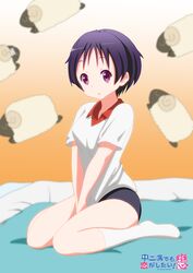  b_(papiopine) bad_id bad_pixiv_id black_hair buruma chuunibyou_demo_koi_ga_shitai! commentary_request female futon gym_uniform purple_eyes sheep short_hair sitting tsuyuri_kumin wariza 