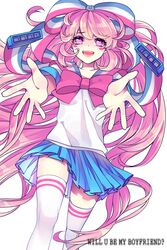  blush commentary_request female giffany gravity_falls hair_ribbon highres miniskirt pink_eyes pink_hair pleated_skirt reaching reaching_towards_viewer ribbon ribbon_cable skirt solo thighhighs ultracat 