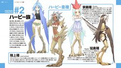  4girls ahoge blue_hair blue_wings breasts brown_eyes brown_hair brown_wings dark_skin dress end_card facial_mark feathered_wings flat_chest grey_hair harpy highres inui_takemaru knees_together_feet_apart land_animal_(monster_musume) long_hair monster_girl monster_musume_no_iru_nichijou multicolored_hair multiple_girls navel official_art okayado orange_eyes papi_(monster_musume) poultry_(monster_musume) raptor_(monster_musume) red_hair scales short_shorts shorts simple_background small_breasts smile sweatdrop talons translation_request very_long_hair white_hair wings 