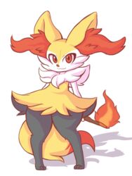  2018 anthro avoid_posting braixen canid canine dipstick_tail female fire fur generation_6_pokemon hi_res mammal markings multicolored_tail nintendo pigeon_toed pokemon pokemon_(species) simple_background smile solo sweaterbrat tail tail_markings thick_thighs white_body white_fur wide_hips yellow_body yellow_fur 