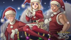  blonde_hair blue_hair blush box chester_stoddart dogi_(ys) doll elena_stoddart female fur_trim gloves hat highres official_art purple_eyes red_gloves sack santa_costume santa_hat short_hair siblings smile ys ys_iii_wanderers_of_ys 