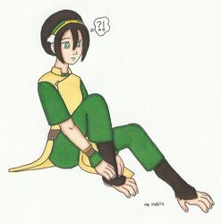  2012 avatar:_the_last_airbender barefoot clothed clothing cqmorrell feet female fur hair haplorhine hindpaw human mammal monkey nickelodeon paws prehensile_feet primate solo toes toph_beifong transformation 