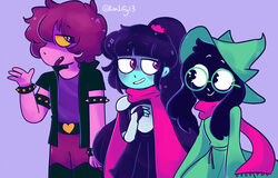  2019 anthro black_body black_fur bovid caprine clothed clothing darkner deltarune digital_media_(artwork) eyewear female female_kris_(deltarune) ftm_crossgender fur glasses goat group hair hat headgear headwear human koalify13 kris_(deltarune) male mammal mtf_crossgender ralsei reptile rule_63 scalie scarf simple_background smile susie_(deltarune) undertale_(series) 