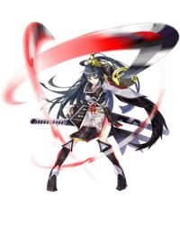  ahoge black_hair female full_body hair_ornament katana long_hair official_art okayama_(oshiro_project) oshiro_project:re purple_eyes solo sword transparent_background tsurukame very_long_hair weapon 