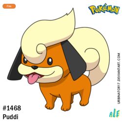  brown_eyes canine character_name commentary_request full_body logo no_humans pokemon pokemon_(creature) pokemon_gsc pokemon_gsc_(prototype) prototype_design pudii_(baby_growlithe) signature solo standing tongue tongue_out transparent_background urbinator17 watermark web_address 