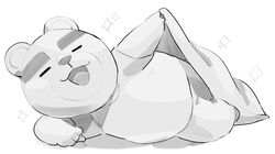  animal_crossing anthro bear bed bedding belly blanket chibi digital_drawing_(artwork) digital_media_(artwork) eyebrows furniture hi_res inviting male mammal masshiro nintendo seductive slightly_chubby solo teddy_(animal_crossing) thick_eyebrows 