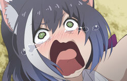  animal_ear_fluff animal_ears black_hair blush bright_pupils cat_ears cat_girl commentary creator_connection crying crying_aqua_(meme) crying_with_eyes_open duplicate eyes_visible_through_hair female fujitaka_nasu hair_between_eyes karyl_(princess_connect!) meme multicolored_hair open_mouth parody pixel-perfect_duplicate portrait princess_connect! screaming solo streaked_hair tantrum tears tongue wavy_mouth white_pupils 