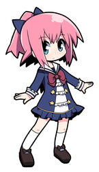  blue_bow blue_dress blue_eyes blush bow brown_footwear commentary_request dress female frilled_dress frills full_body hair_between_eyes hairbow high_ponytail kneehighs original osaragi_mitama pink_hair ponytail red_bow sailor_collar sailor_dress shoes sidelocks simple_background socks solo standing white_background white_sailor_collar white_socks 