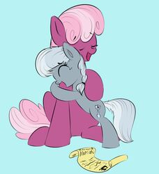  adoption cheerilee_(mlp) closed_eyes cutie_mark duo equid equine female friendship_is_magic fur grey_body grey_fur grey_hair hair hasbro high-roller2108 horse hug mammal multicolored_hair my_little_pony pink_body pink_fur pony silver_spoon_(mlp) tiki2 two_tone_hair 