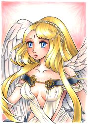  blue_eyes commentary_request cristal_zhaduir female highres laima marker_(medium) solo traditional_media tree_of_savior wings 