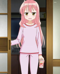  anime_screenshot female green_eyes highres long_hair moesaki_ichigo pajamas pink_hair sore_ga_seiyuu! strawberry_milk 