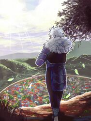  back fur_trim grey_hair male male_focus naruto scenery senju_tobirama tamagokara 