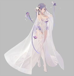  breasts bridal_veil cleavage elbow_gloves female flower full_body gloves grey_background hair_flower hair_ornament iron_saga large_breasts leotard light_purple_hair nineo no_shoes official_art purple_eyes see-through sidelocks simple_background solo standing tachi-e teresa_(iron_saga) thighhighs veil white_gloves white_thighhighs 