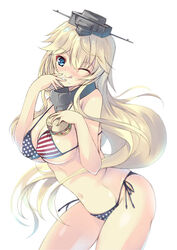  ;q american_flag american_flag_bikini american_flag_print bikini blonde_hair breasts burger cleavage commentary_request covered_nipples female flag_print food from_side futami_kazuha huge_breasts iowa_(kancolle) kantai_collection long_hair navel one_eye_closed print_bikini side-tie_bikini_bottom solo star-shaped_pupils star_(symbol) swimsuit symbol-shaped_pupils tongue tongue_out very_long_hair 