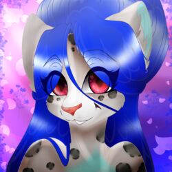  1:1 anthro eyebrows felid female fur hair kaliancia long_hair mammal markings pantherine pommieprincess simple_background snow_leopard solo spots spotted_body spotted_fur 