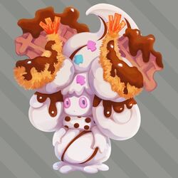  alcremie alcremie_(other_cream) alcremie_(other_sweet) bad_id bad_pixiv_id commentary_request full_body grey_background hidari_denbu highres looking_at_viewer no_humans pokemon pokemon_(creature) purple_eyes solo splatoon_(series) splatoon_2 standing 