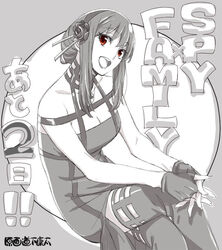  :d artist_name bare_shoulders boots breasts cleavage commentary_request copyright_name crossed_legs dress female fingerless_gloves flower gloves greyscale hair_flower hair_ornament hairband large_breasts looking_at_viewer michishita_kouta monochrome red_eyes sidelocks sitting sleeveless sleeveless_dress smile solo spot_color spy_x_family thigh_boots yor_briar 