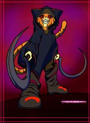  2023 anthro bared_teeth black_sclera clothed clothing death_(puss_in_boots) digital_media_(artwork) domestic_cat dreamworks felid feline felis footwear fur hi_res holding_object looking_at_viewer male mammal open_mouth pinkina puss_in_boots_(character) puss_in_boots_(dreamworks) red_eyes sickle simple_background solo tail teeth 