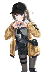  absurdres blue_eyes breasts dima_(girls&#039;_frontline) female girls&#039;_frontline gongbangmanchi_(daisy_cutter) hat heart heart_hands highres hood hoodie korean_commentary long_hair medium_breasts pantyhose ponytail skindentation skirt thigh_strap tom_clancy&#039;s_the_division 