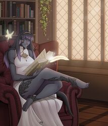  2020 book clothed clothing digital_media_(artwork) dress female hi_res holding_book holding_object humanoid not_furry reading robyn_paperdoll sitting smile solo 