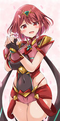  absurdres black_gloves breasts chest_jewel earrings female fingerless_gloves gloves highres jewelry kurokaze_no_sora large_breasts pyra_(xenoblade) red_eyes red_hair red_shorts red_thighhighs short_hair short_shorts shorts solo swept_bangs thighhighs tiara xenoblade_chronicles_(series) xenoblade_chronicles_2 