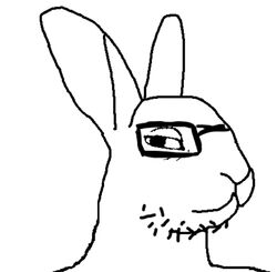  anonymous_artist anthro beard buncel chudjak ears_up eyewear facial_hair glasses lagomorph leporid looking_at_viewer male mammal monochrome rabbit smile smiling_at_viewer smirk smirking_at_viewer solo soyjak 