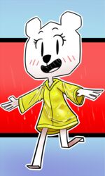  2020 3:5 anthro bear blush cartoon_network clothed clothing coat digital_media_(artwork) female hitsuji mammal on_model paper paper_creature raincoat raining simple_background smile solo teri_(tawog) the_amazing_world_of_gumball topwear wet yellow_raincoat 