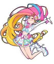  absurdres blonde_hair commentary cure_summer english_commentary female fingerless_gloves gigglepox gloves hair_ornament highres long_hair magical_girl midriff multicolored_hair natsuumi_manatsu pink_hair precure side_ponytail skirt solo tropical-rouge!_precure very_long_hair white_gloves 