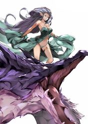  akiha_(attract) bad_id bad_pixiv_id bare_shoulders dragon female granblue_fantasy grey_hair navel official_style open_mouth pointy_ears red_eyes solo standing thigh_strap tiamat_(granblue_fantasy) white_background 