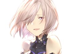  :d bare_shoulders blush commentary_request crying fate/grand_order fate_(series) female hair_over_one_eye looking_at_viewer mash_kyrielight mirei_kh13 open_mouth purple_eyes short_hair simple_background smile solo streaming_tears tears upper_body white_background white_hair 