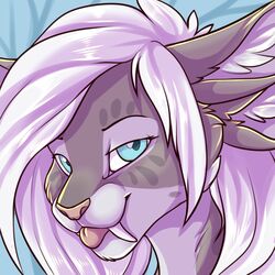  1:1 anthro digital_media_(artwork) extinct fangs felid female furmessiah_(character) hair kellwolfik looking_at_viewer mammal prehistoric_species saber-toothed_tiger shaded smile solo teeth tongue tongue_out white_hair 