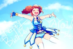  :d ^_^ bad_id bad_pixiv_id closed_eyes commentary_request female gloves happy_birthday idolmaster idolmaster_(classic) idolmaster_platinum_stars open_mouth orange_hair outstretched_arms single_glove smile solo spread_arms takatsuki_yayoi ting_come twinkle_star_(idolmaster) twintails 