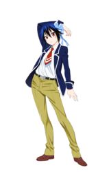  blue_hair bow female full_body hairbow highres loafers mole mole_under_eye necktie nisekoi official_art pants parted_lips red_eyes reverse_trap school_uniform shoes short_hair solo sugiyama_nobuhiro transparent_background tsugumi_seishirou 